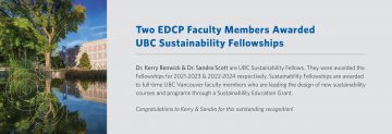 Two EDCP Faculty Members Awarded UBC Sustainability Fellowships
