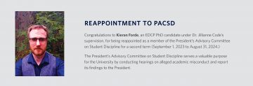 Kieran Forde reappointed to the President’s Advisory Committee on Student Discipline