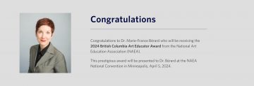 Dr. Marie-France Bérard – Recipient of the 2024 British Columbia Art Educator Award