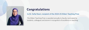 Congratulations to Dr. Sofia Noori, recipient of the 2024-25 Killam Teaching Prize