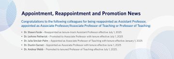 Appointment, Reappointment and Promotion News
